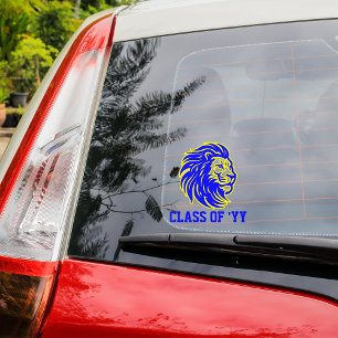 Autocollant Pour Fenêtre Mascotte de lion bleu et jaune cadeau aux diplômés