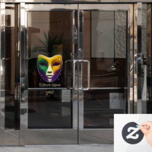 Autocollant Pour Fenêtre Masque Mardi Gras jaune violet