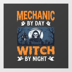 Autocollant Pour Fenêtre Mécanicien Halloween de Jour Sorcière de Nuit