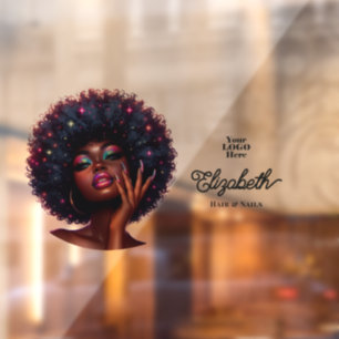 Autocollant Pour Fenêtre Melanin Chic Afro Beauté Faux Holographique Salon