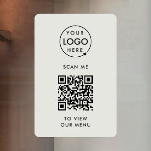 Autocollant Pour Fenêtre Menu Code QR   Votre logo gris sans contact modern