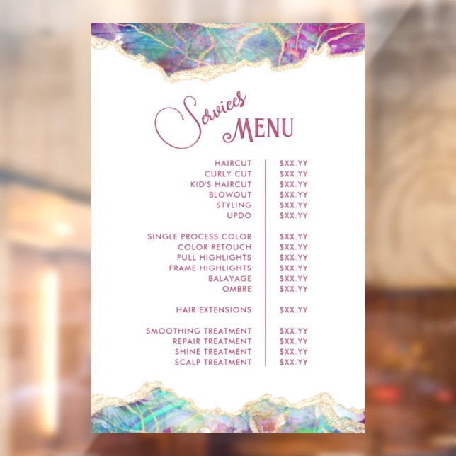 Autocollant Pour Fenêtre Menu de services de conception d'opale d'aquamarin (Feuille 2)