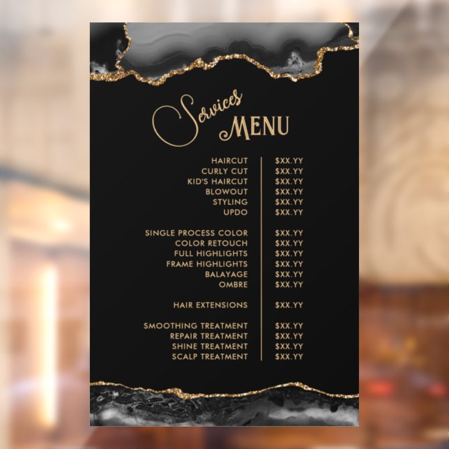 Autocollant Pour Fenêtre Menu des services Black Gold Agate (Feuille 2)