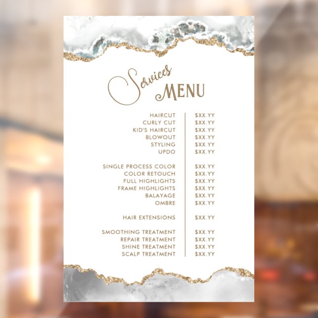 Autocollant Pour Fenêtre Menu des services en Agate Blanche (Feuille 2)