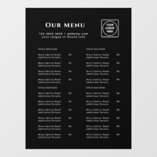 Autocollant Pour Fenêtre Menu Noir   Logo de Café & Restaurant personnalisé