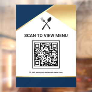 Autocollant Pour Fenêtre Menu QR Code numérique du restaurant Navy Blue Gol