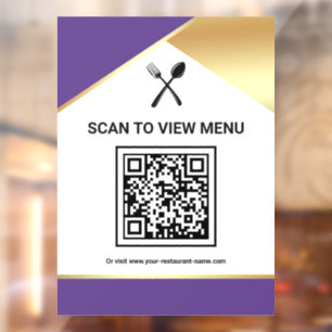 Autocollant Pour Fenêtre Menu QR Code numérique du restaurant Purple Gold