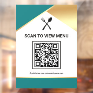 Autocollant Pour Fenêtre Menu QR Code numérique du restaurant Teal Gold