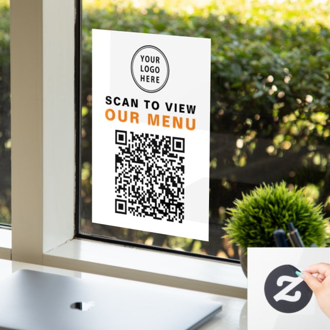 Autocollant Pour Fenêtre Menu QR Code Restaurant Café Logo (Bureau)