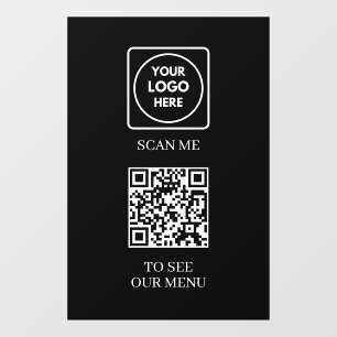 Autocollant Pour Fenêtre Menu QR personnalisé noir   Affichage moderne sans