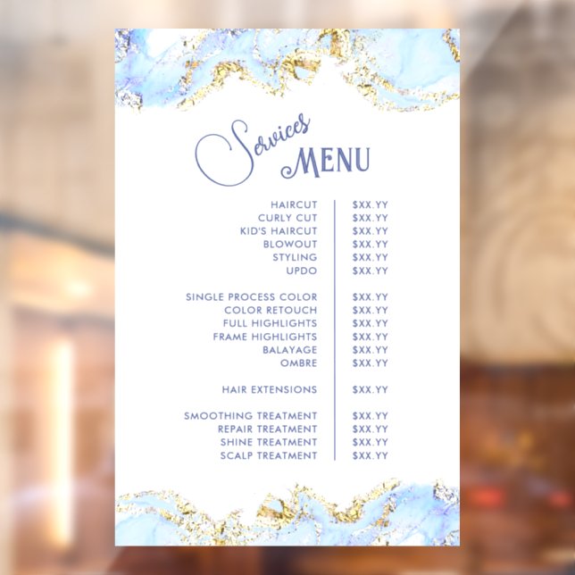 Autocollant Pour Fenêtre Menu Services de design en marbre bleu (Feuille 2)