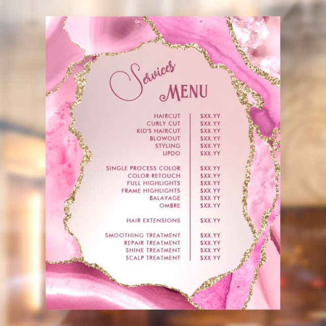 Autocollant Pour Fenêtre Menu Services de Feuille de Faux Agate Rose (Feuille 2)