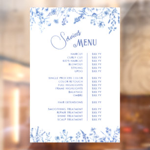 Autocollant Pour Fenêtre Menu Services Fleurs Sauvages Bleu Français
