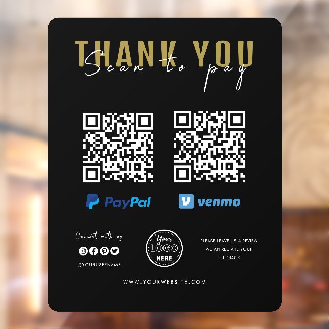 Autocollant Pour Fenêtre Merci Analyser pour payer Logo Code QR Paiement No (Feuille 2)