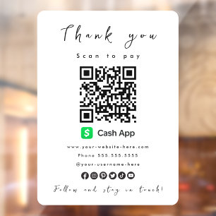 Autocollant Pour Fenêtre Merci Cash App QR Code numérisation pour payer bla
