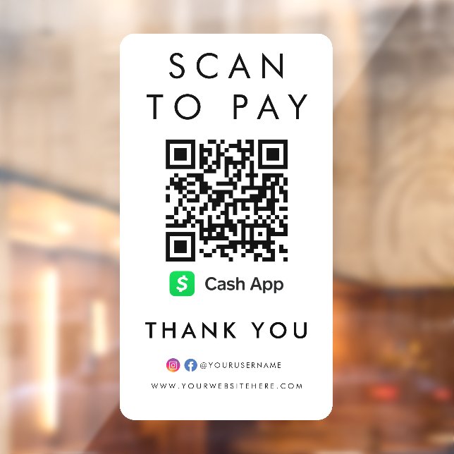Autocollant Pour Fenêtre Merci CashApp Modern Scan to Pay QR Code blanc (Feuille 2)