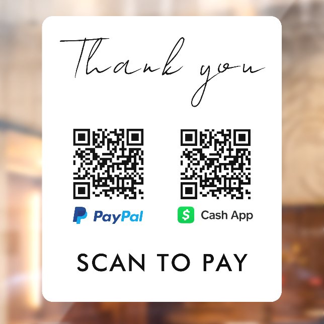 Autocollant Pour Fenêtre Merci CashApp Paypal QR Code numérisation pour pay (Feuille 2)