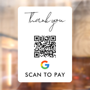 Autocollant Pour Fenêtre Merci Google Pay QR Code Scan pour payer blanc