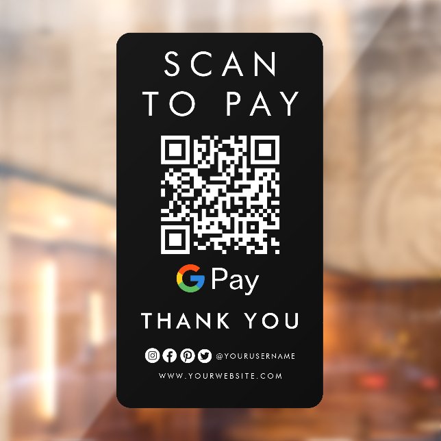 Autocollant Pour Fenêtre Merci Google Scan pour payer QR Code moderne noir (Feuille 2)