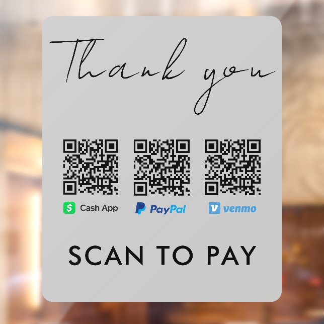 Autocollant Pour Fenêtre Merci Venmo Paypal CashApp numérisation pour payer (Feuille 2)