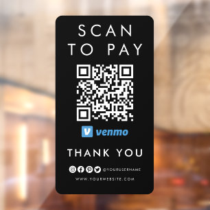 Autocollant Pour Fenêtre Merci Venmo Scan pour payer QR Code moderne Noir