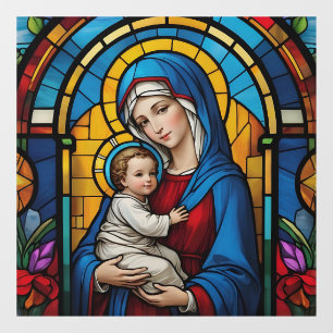 Autocollant Pour Fenêtre Mère Marie et Bébé Jésus Christian Vitrail