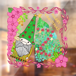 AUTOCOLLANT POUR FENÊTRE MERRY CHRISTMAS PERSONNALISÉ AVEC GNOME XMAS TREE