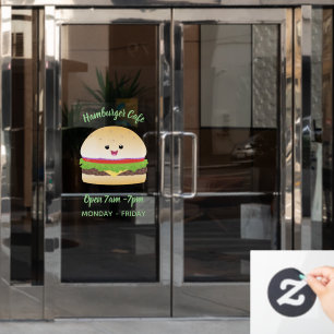 Autocollant Pour Fenêtre Mignon hamburger kawaii de dessin animé heureux