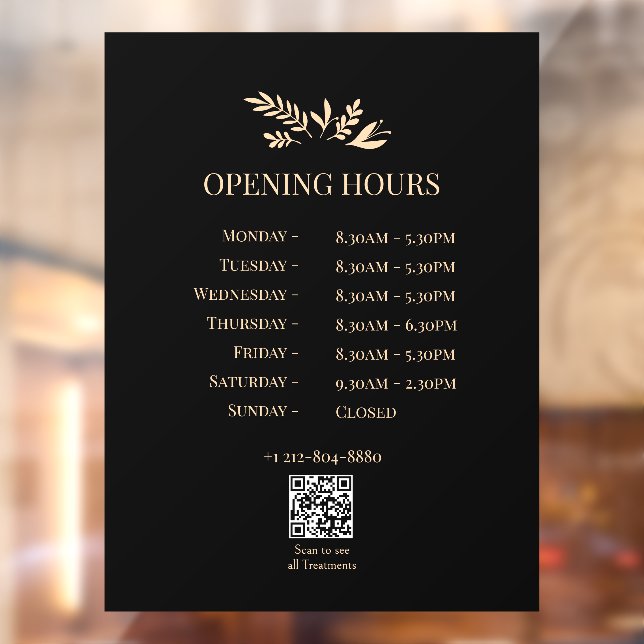 Autocollant Pour Fenêtre Minimal Botanical Logo Opening Hours QR Code (Feuille 2)
