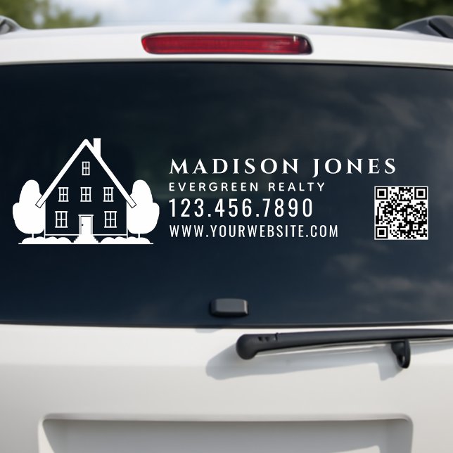 Autocollant Pour Fenêtre Minimal Real Estate Agent Rustic House Car QR Code (Créateur téléchargé)