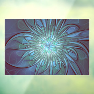 Autocollant Pour Fenêtre Moderne Abstrait tendance Fleur bleue Fractal Art