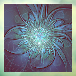 Autocollant Pour Fenêtre Moderne Abstrait tendance Fleur bleue Fractal Art