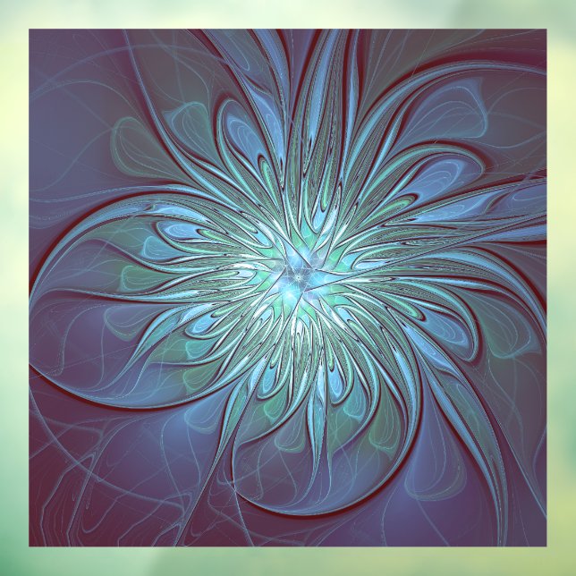Autocollant Pour Fenêtre Moderne Abstrait tendance Fleur bleue Fractal Art (Feuille 3)