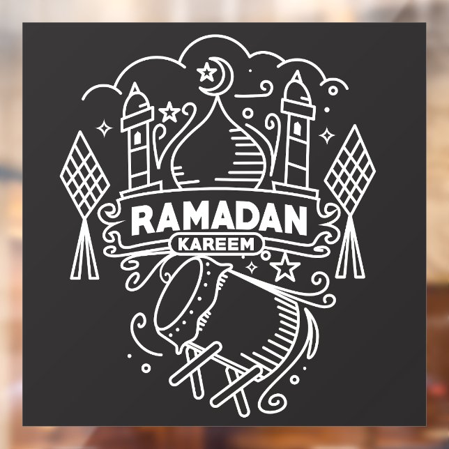 Autocollant Pour Fenêtre Moderne Ramadan Kareem noir et blanc (Feuille 2)