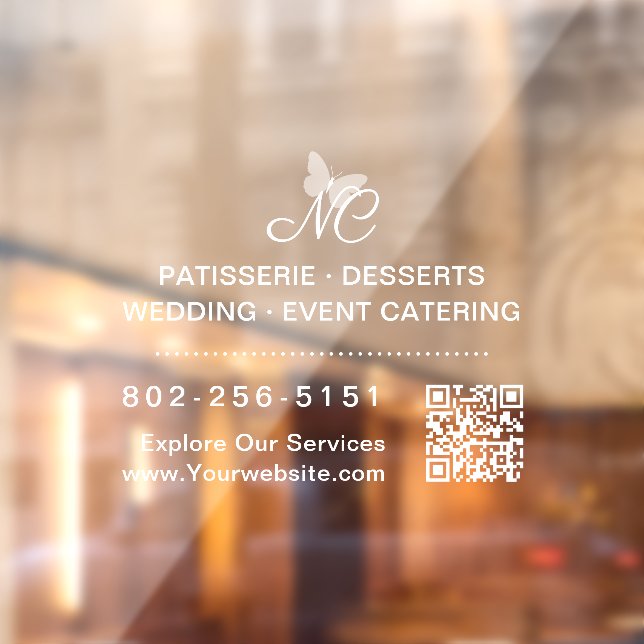 Autocollant Pour Fenêtre Monogramme de société élégant Code QR Numéro de té (Feuille 2)