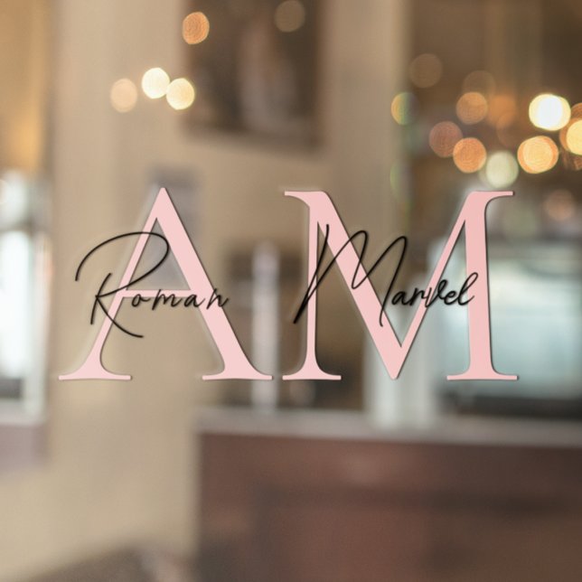 Autocollant Pour Fenêtre Monogramme minimaliste Personnalisé Pastel Rose (Créateur téléchargé)