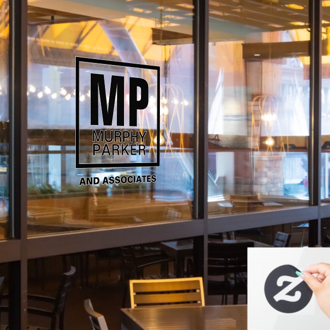 Autocollant Pour Fenêtre Monogramme personnalisé Moderne Simple Carré Logo  (Fenêtre du restaurant)
