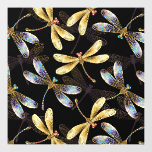 Autocollant Pour Fenêtre Motif sans couture avec libellules d'or