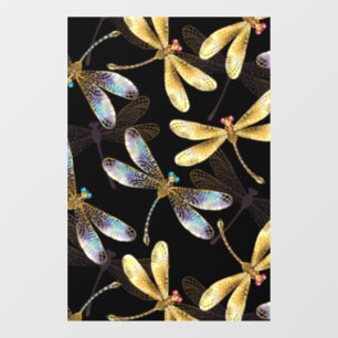Autocollant Pour Fenêtre Motif sans couture avec libellules d'or