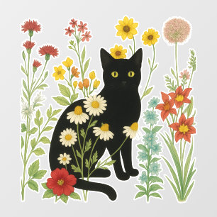 Autocollant Pour Fenêtre Nature botanique – Chat noir dans un jardin de fle