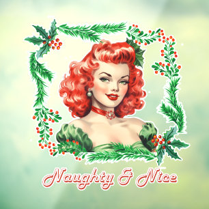 Autocollant Pour Fenêtre Naughty & Nice Retro Christmas Pinup