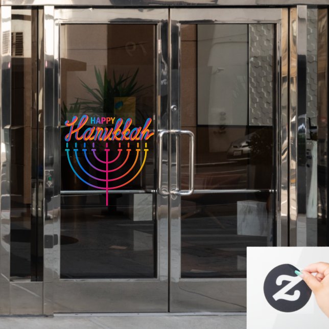 Autocollant Pour Fenêtre Neon Happy Hanoukka Menorah (Porte de bureau)