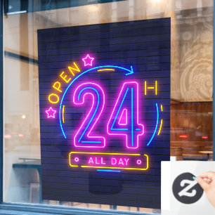 Autocollant Pour Fenêtre Neon Stores ouvert 24 heures Cling de fenêtre