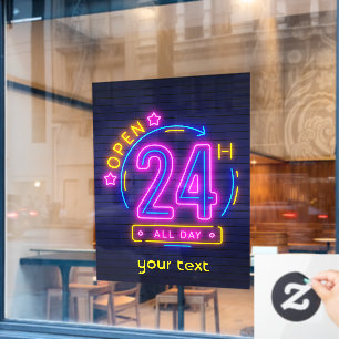 Autocollant Pour Fenêtre Neon Stores ouvert 24 heures Cling de fenêtre