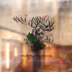 Autocollant Pour Fenêtre Noël Chrismoose Oiseaux d'orignaux Fenêtre Cloutur