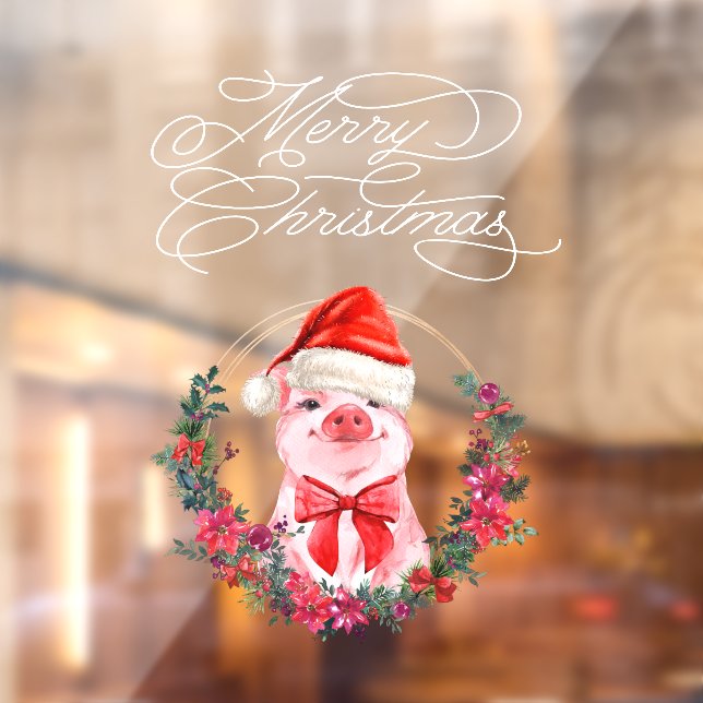 Autocollant Pour Fenêtre Noël Cochon mignon Fun Blanc Rouge Joyeux Noël (Feuille 2)