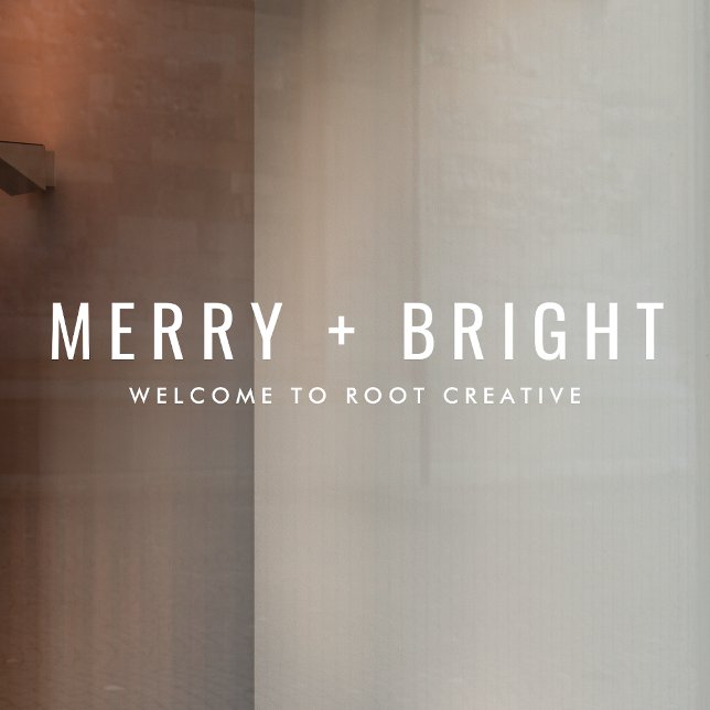 Autocollant Pour Fenêtre Noël d'affaires | Bienvenue joyeux et lumineux (Merry and Bright business window cling by Guava, featuring bold white typography & transparent vinyl)