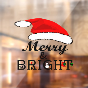 Autocollant Pour Fenêtre Noël Red Santa Hat Joyeux et brillant Vinyle