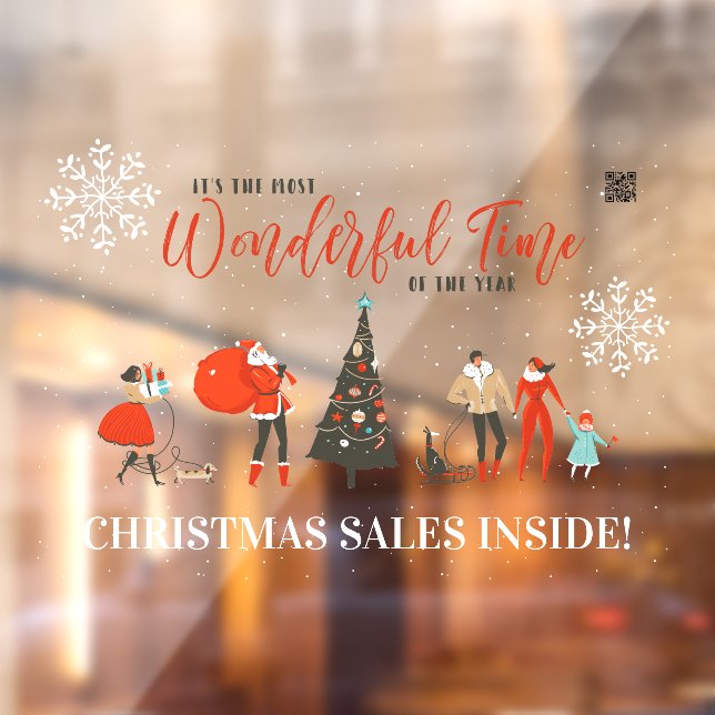 Autocollant Pour Fenêtre Noël rétro | Vacances hivernales Code QR (Feuille 2)