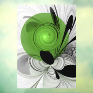 Autocollant Pour Fenêtre Noir Abstrait et blanc avec art fractal vert